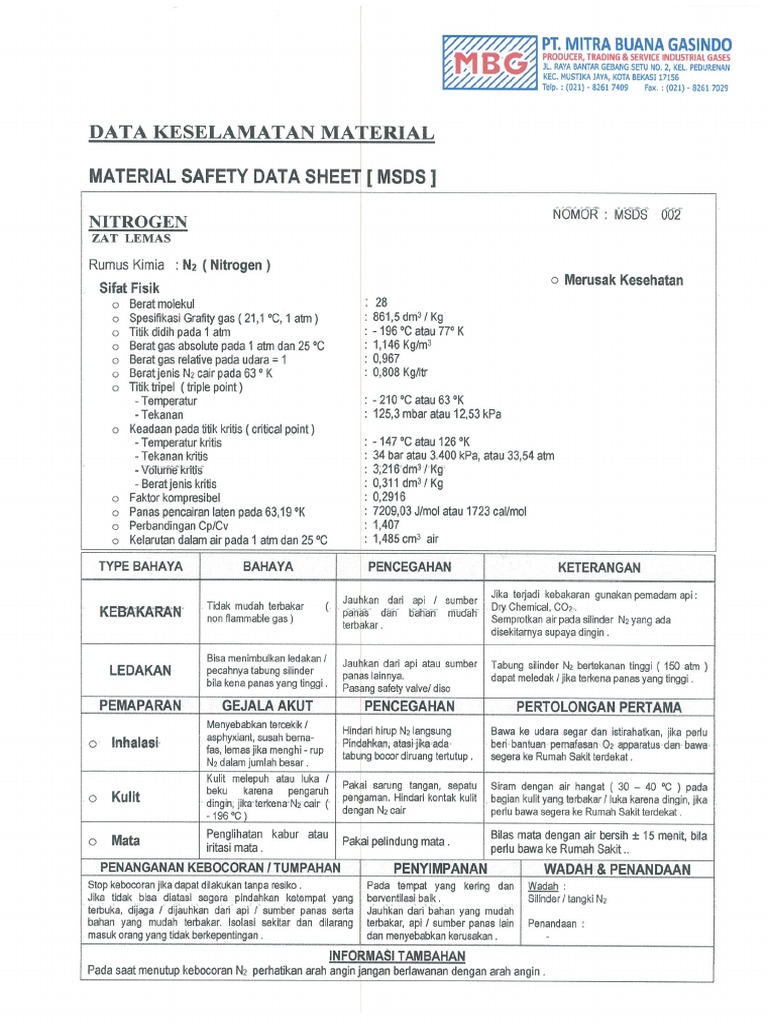 MSDS Nitrogen | PDF