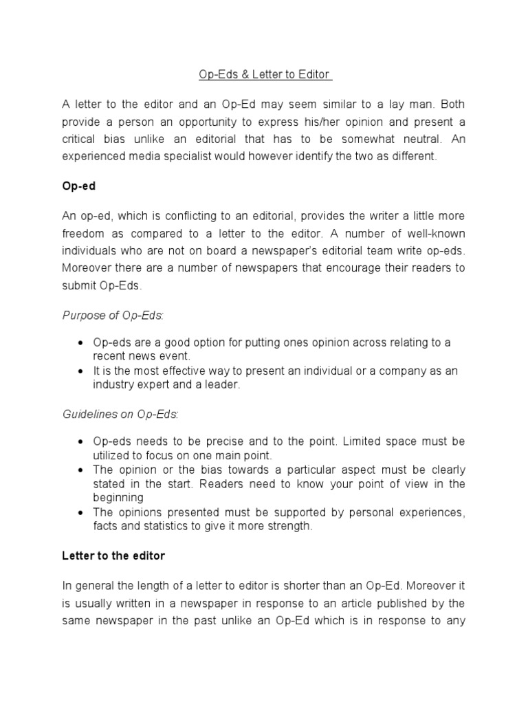 Op-Ed vs. Letter to Editor Guide | PDF | Letter To The Editor | Newspapers