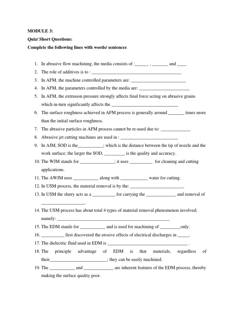 Quiz/ Short Questions Complete The Following Lines With Words