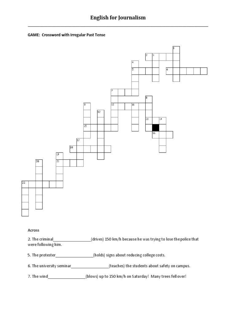 Crossword Irregular Past Tense PDF Political Events Beverages