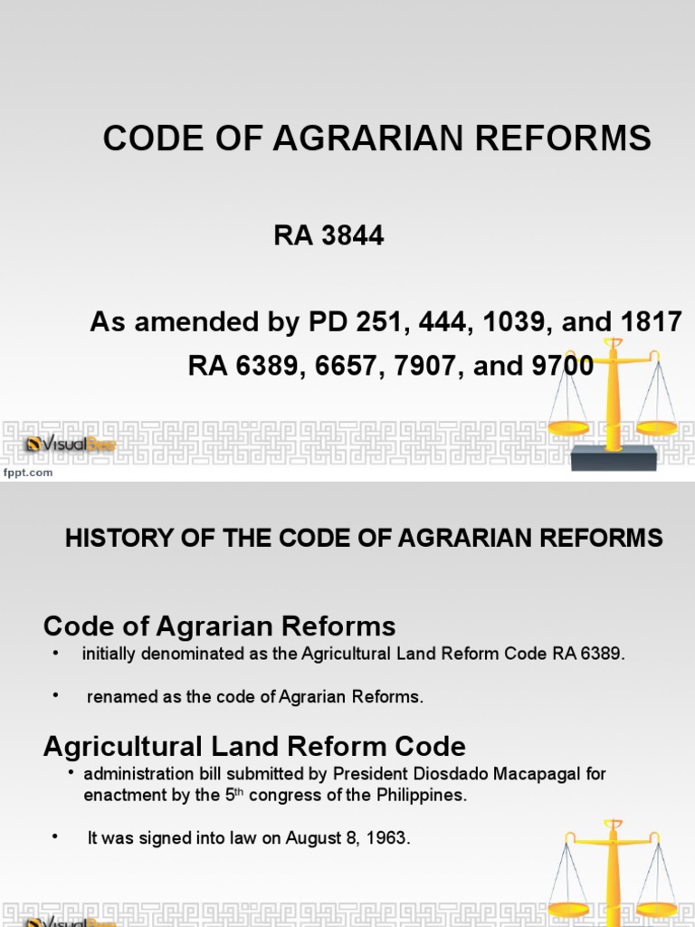 Code of Agrarian Reform | PDF | Leasehold Estate | Farms