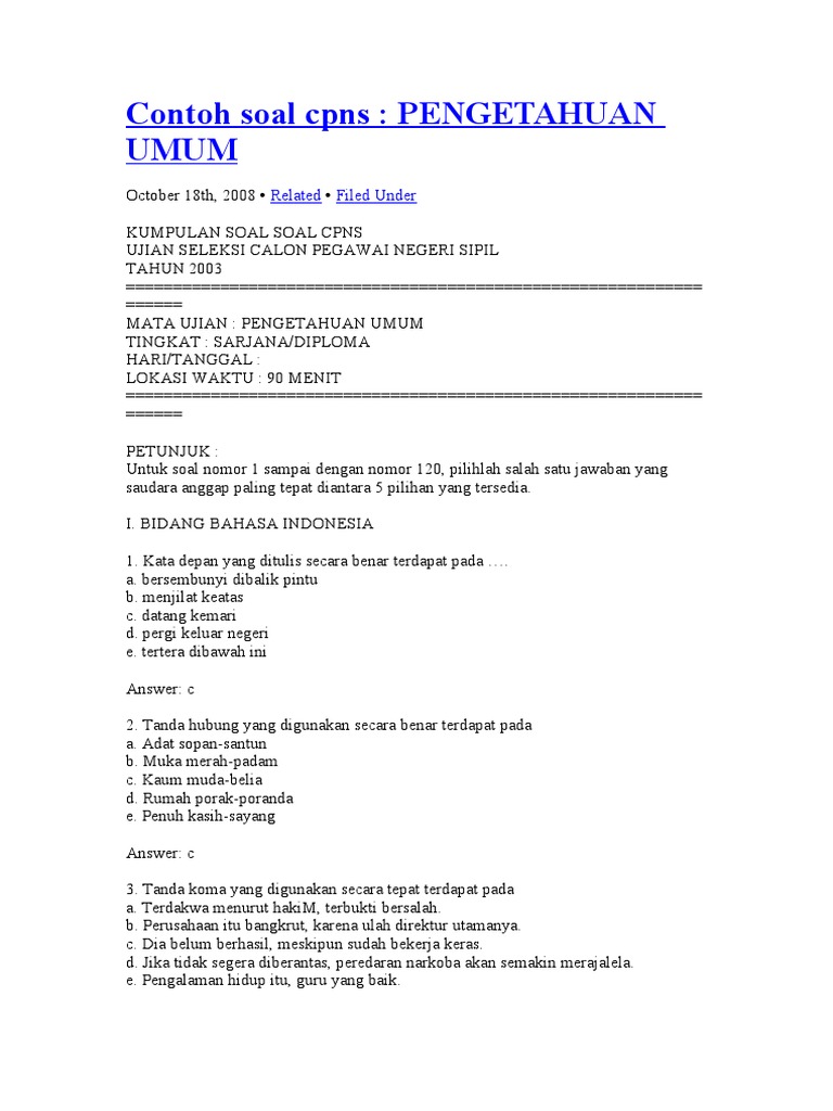 ☑ 30 contoh soal twk cpns 2018 dan kunci jawaban images