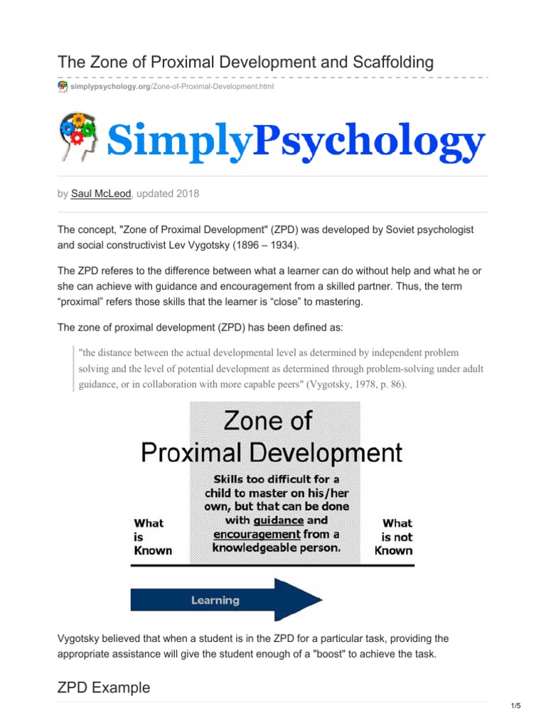The Zone of Proximal Development and Scaffolding ZPD Example PDF
