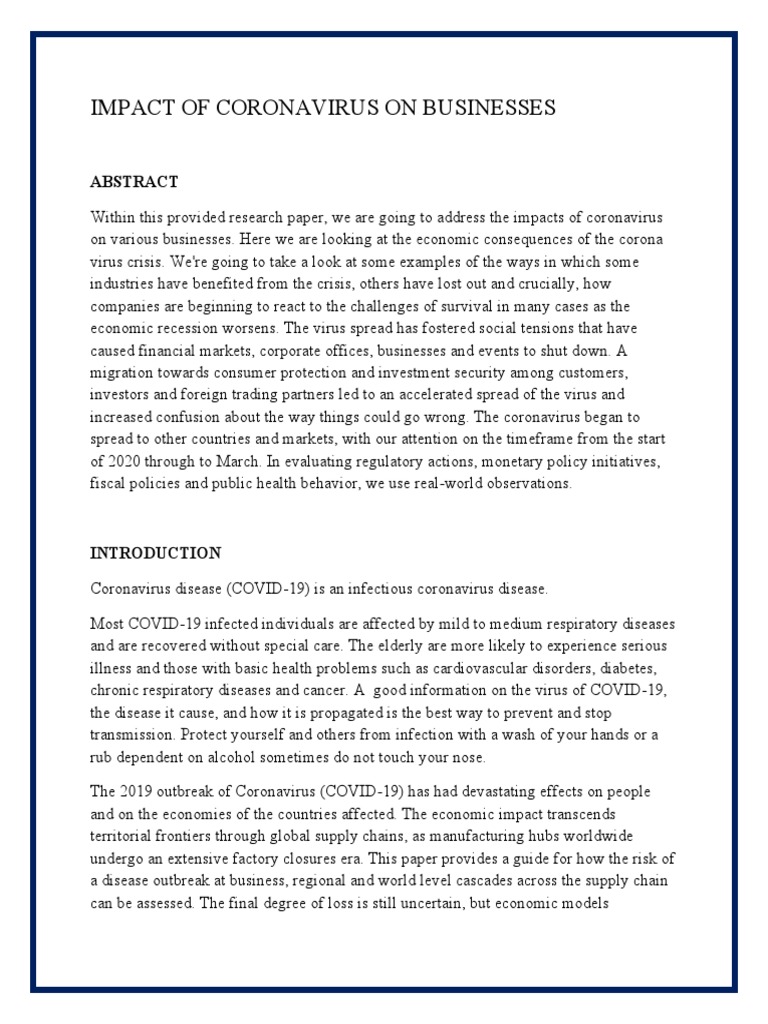 Impact of Coronavirus On Businesses | PDF | Recession | Infection