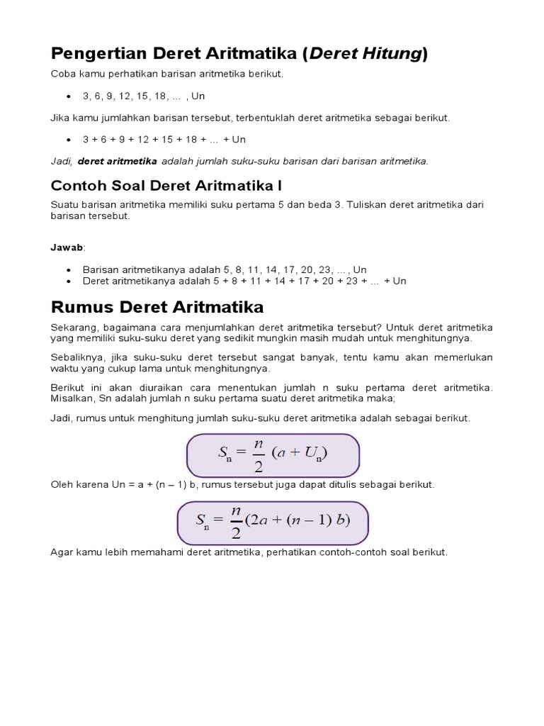 Materi Pengertian Deret Aritmatika  PDF