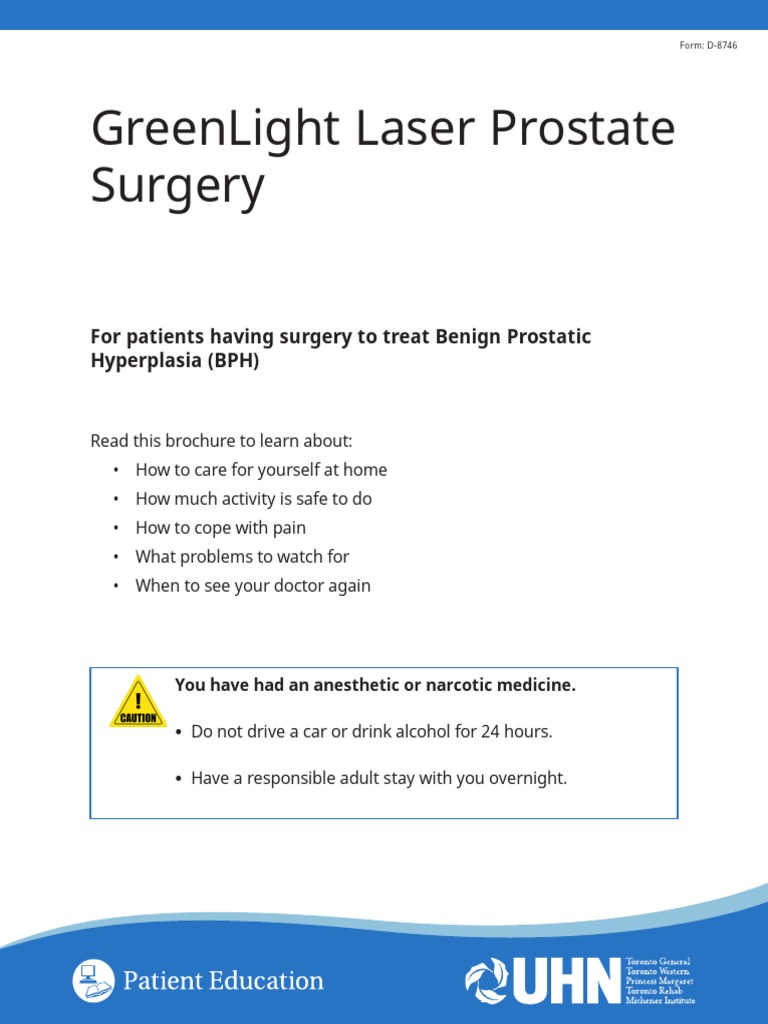 Greenlight Laser Prostate Surgery For BPH PDF Catheter Prostate