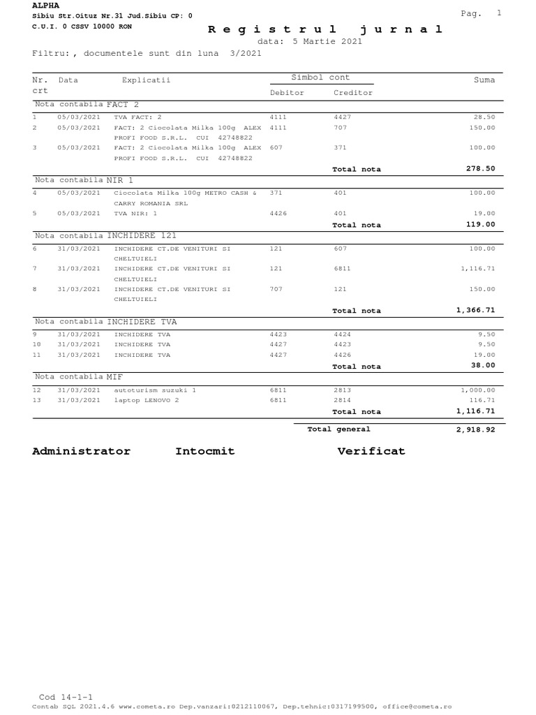 Registrul Jurnal: Explicatii Data | PDF