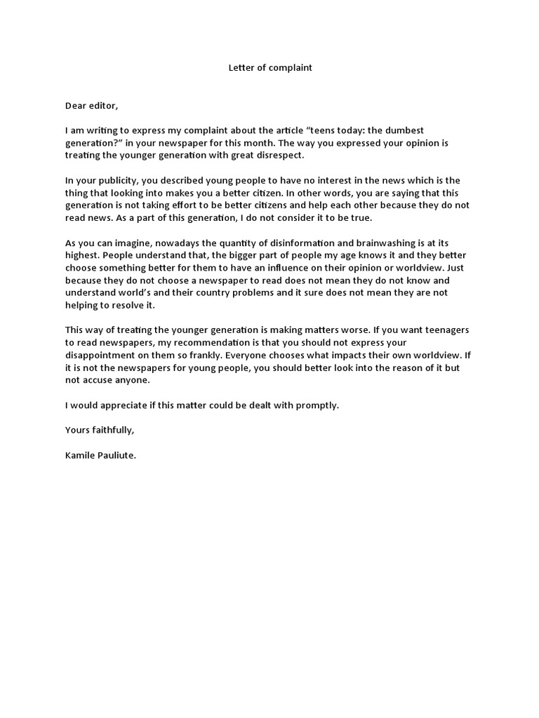 Complaint on Disrespectful Article | PDF