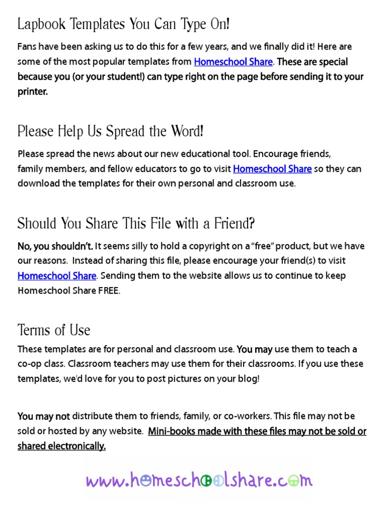 Lapbook Templates You Can Type On!: Homeschool Share | PDF | Art