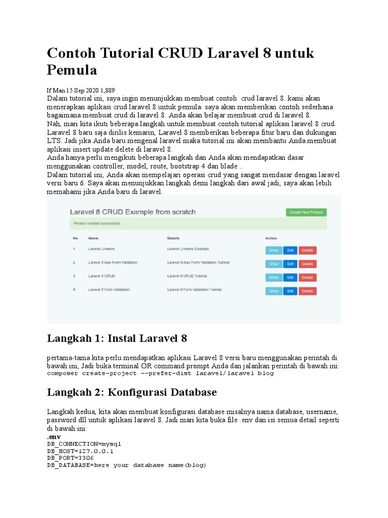 Tutorial CRUD Laravel 8 untuk Pemula | PDF