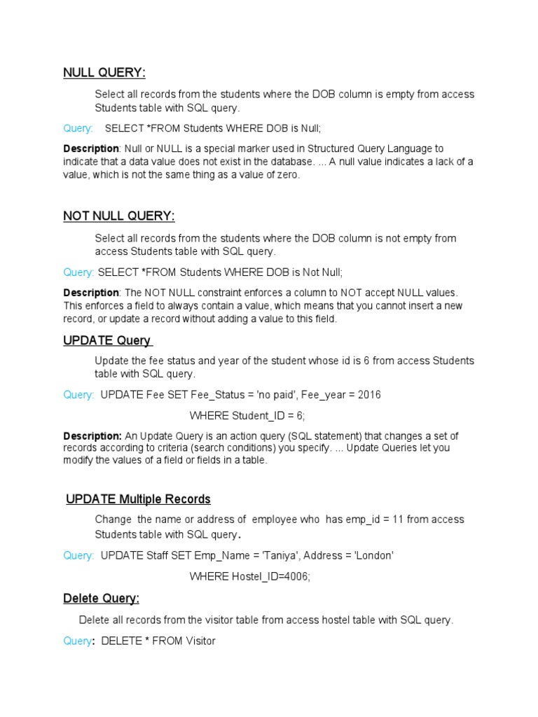 Null Query | PDF | Sql | Data Management Software
