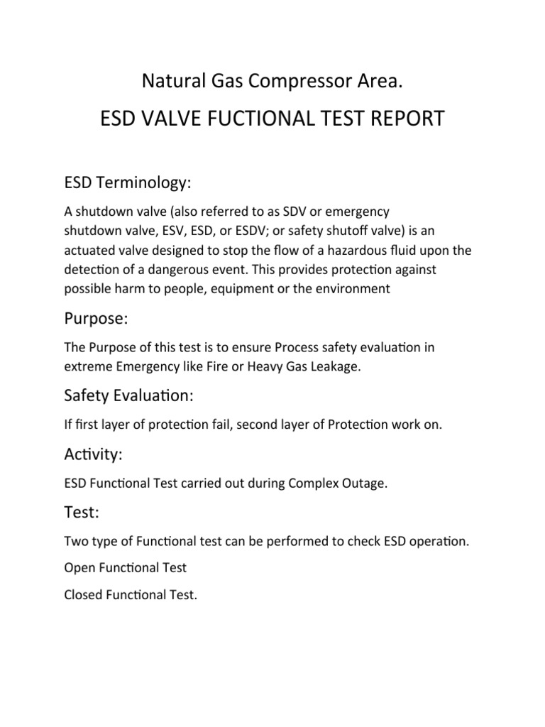 ESD Valve Functional Test Report | PDF