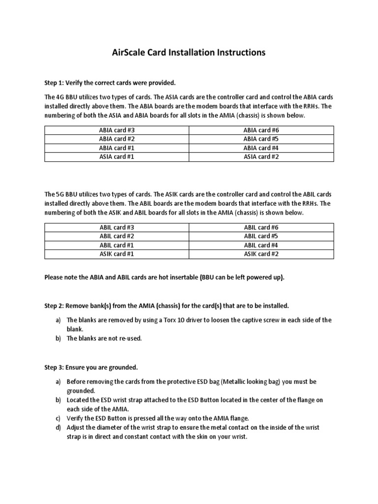 AirScale Card Installation Guide | PDF | Electrical Engineering | Equipment