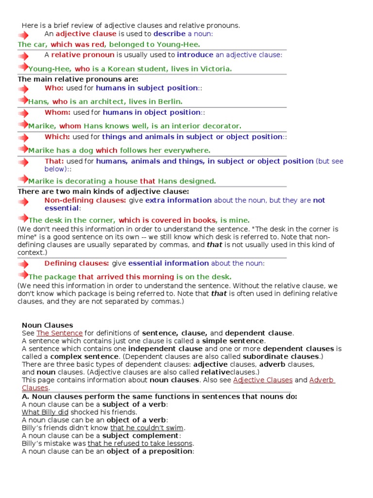 Understanding Adjective and Noun Clauses | PDF | Clause | Sentence ...