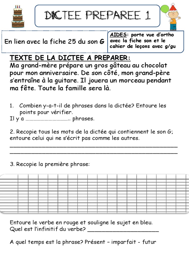 Dictée Accord Sujet verbe 4ème Pdf Dictees Preparees Periode 5 | PDF | Genre grammatical | Sujet (Grammaire)