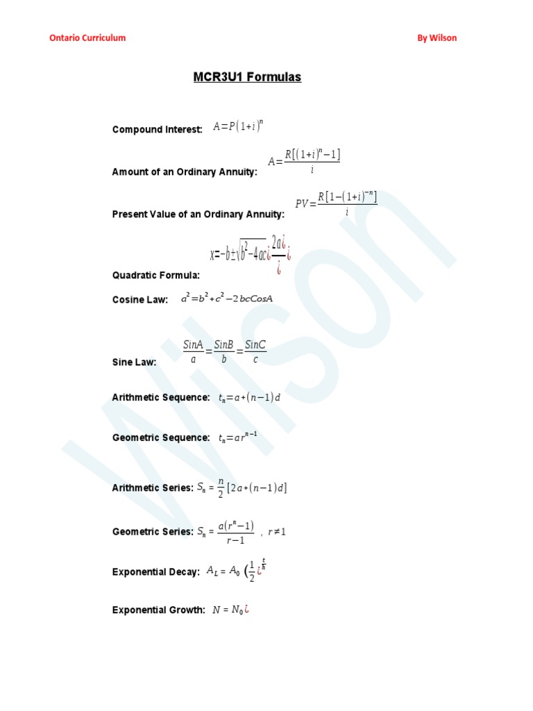 Mcr3u1 Formulas A R 1 I I Pv R 1 1 I I Pdf