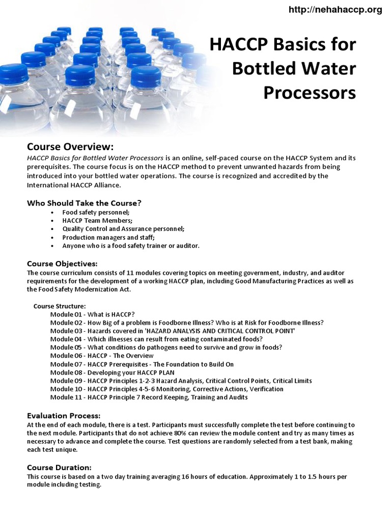HACCP Basics For Bottled Water Processors Course Overview PDF