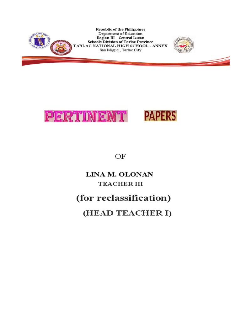 Reclassification Cover Page for Lina Olonan | PDF