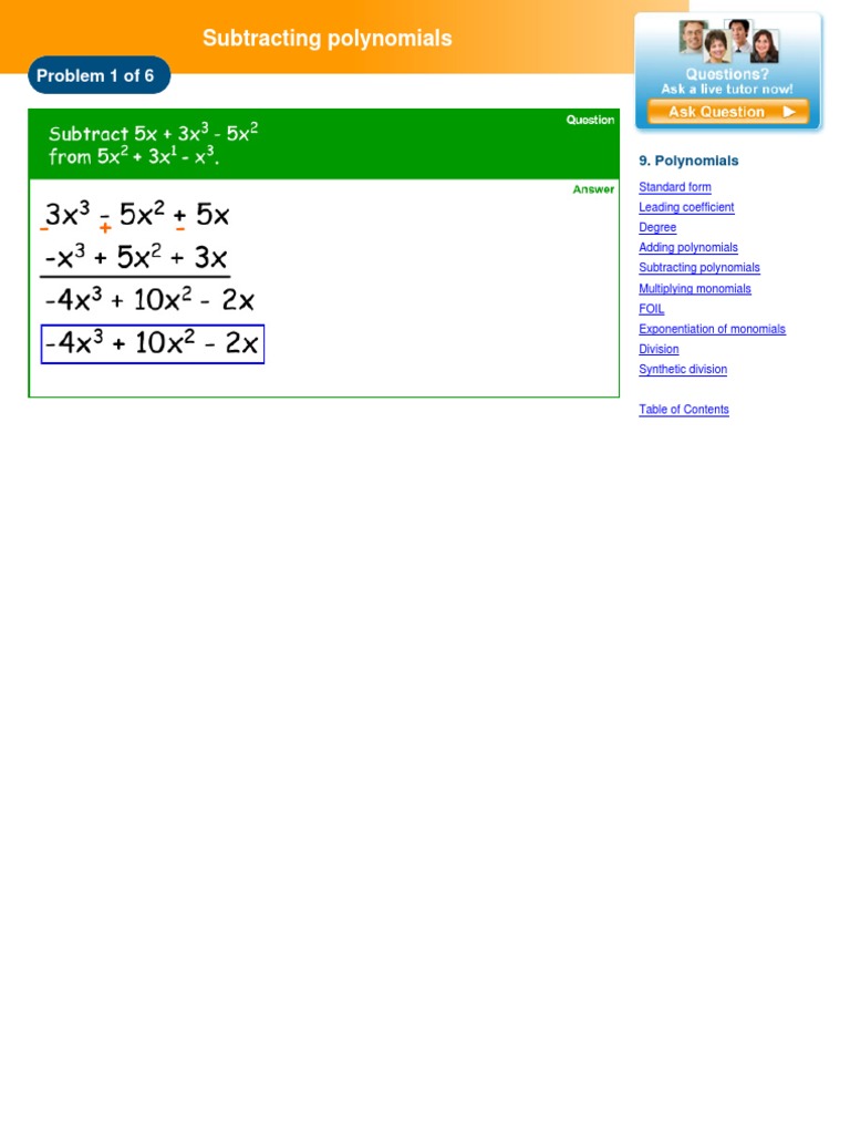 Subtracting Polynomials | PDF | Polynomial | Discrete Mathematics