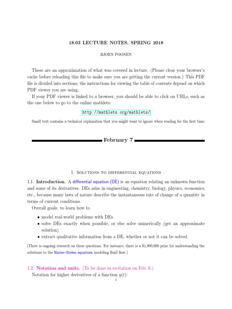 MIT Differential Equations Notes PDF Complex Number Factorization