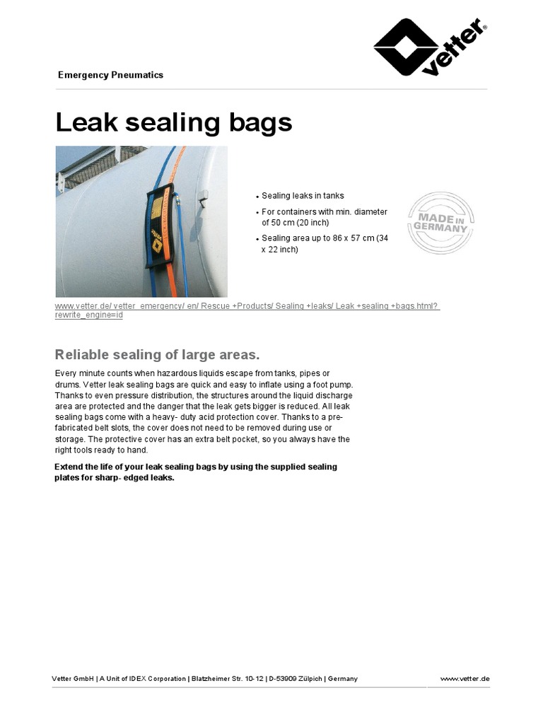 Leak Sealing Bags Reliable Sealing of Large Areas PDF Gas