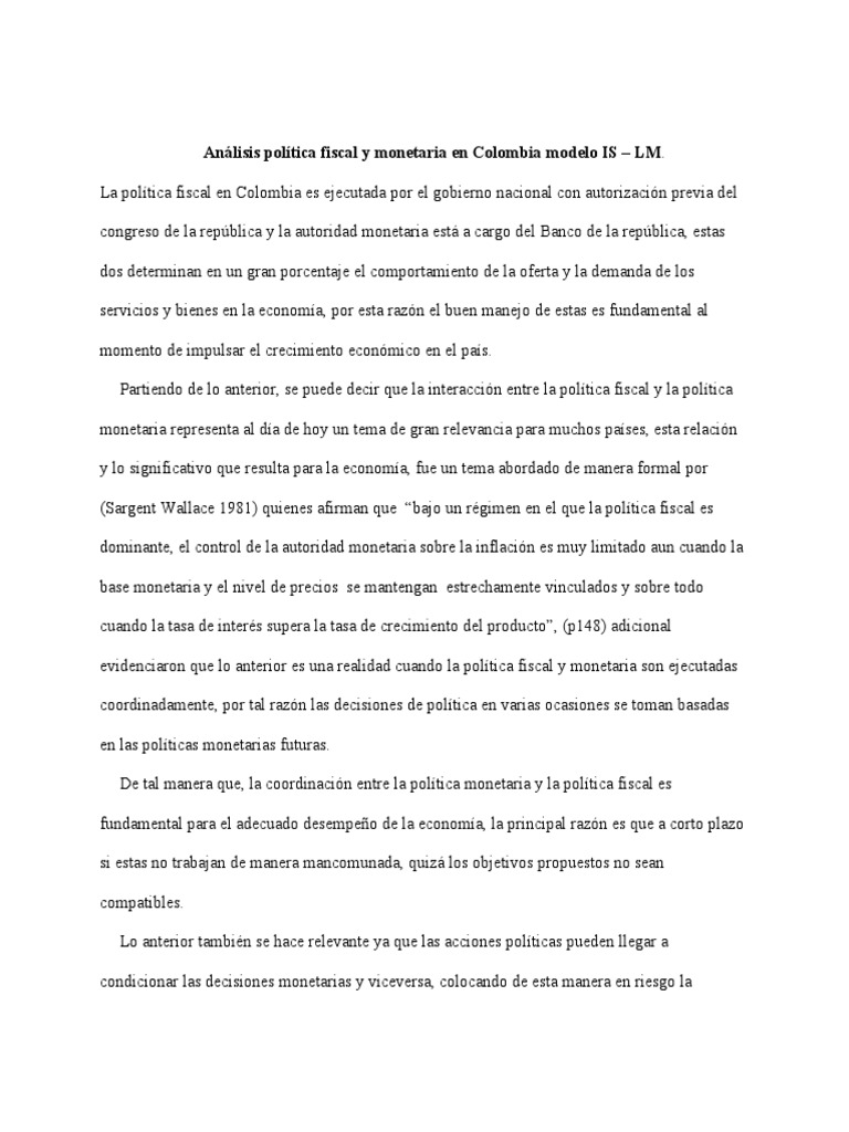 Política Fiscal y Monetaria en Colombia | PDF | La política fiscal ...