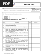 National Grid: Check List of Neutral Earthing Resistor (NER) Commissioning