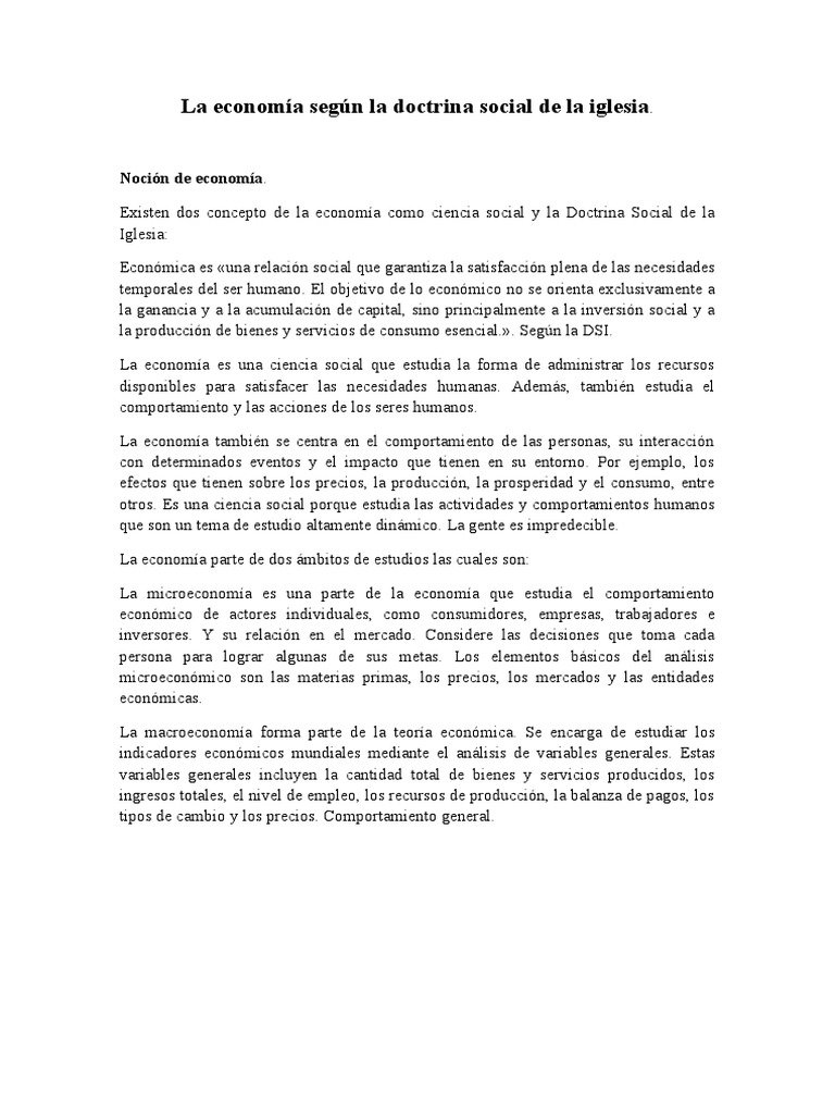 Economía y Doctrina Social de la Iglesia | PDF | Ciencias económicas ...