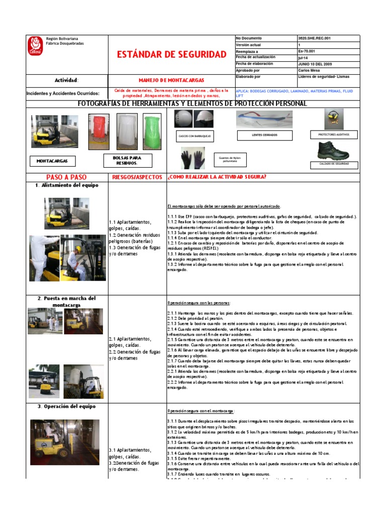 Estandar de Seguridad Manejo de Montacargas | PDF | Máquina elevadora ...