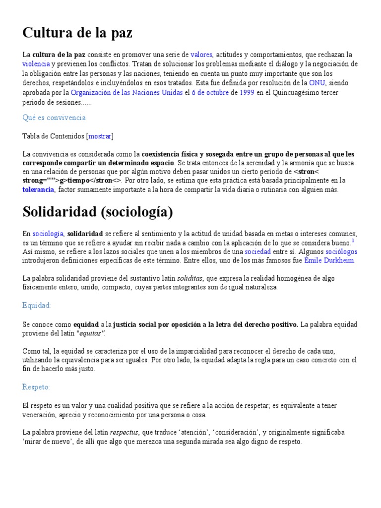 Cultura de La Paz, Etc | PDF | Solidaridad | Tolerancia