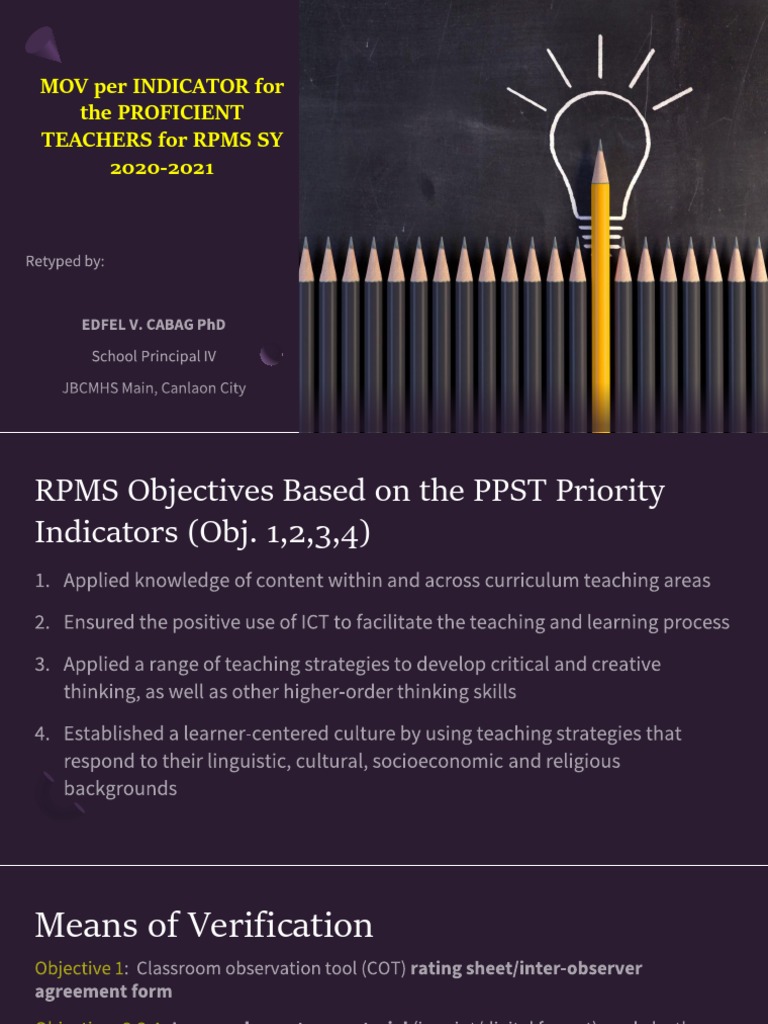 Mov Per Indicator For The Proficient Teachers For Rpms Sy 20202021 PDF