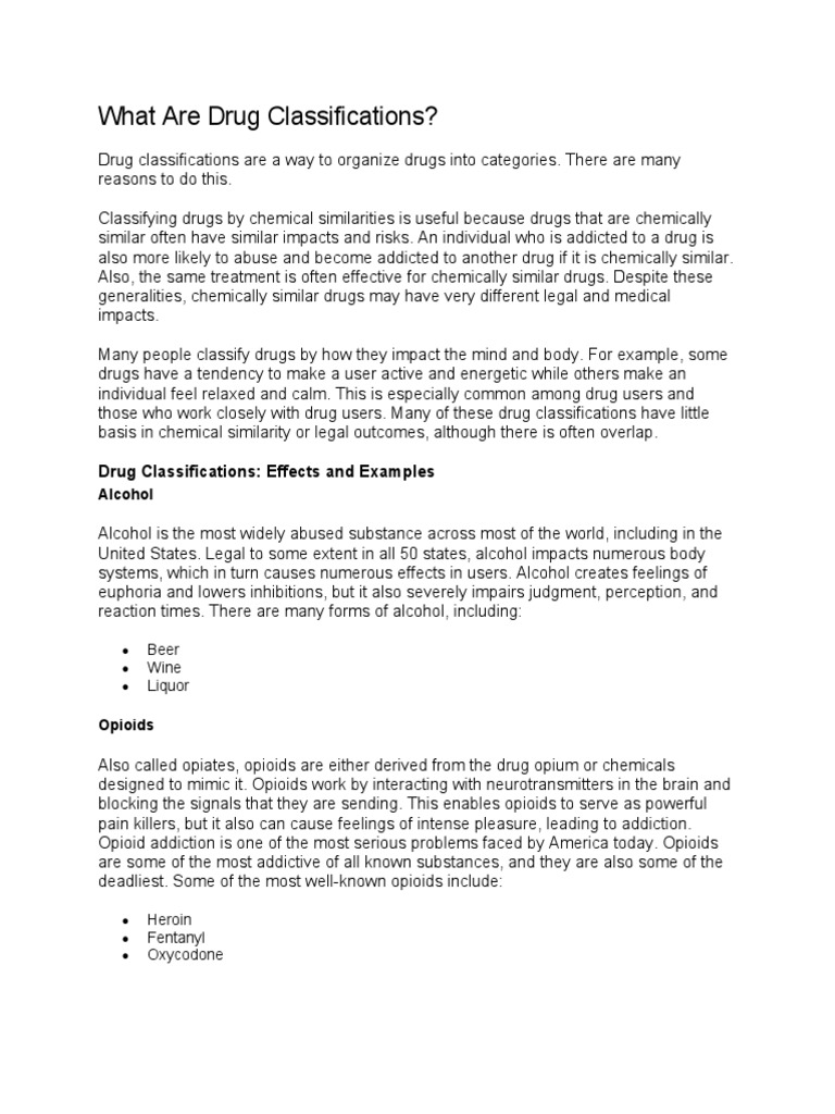 What Are Drug Classifications PDF Opioid Benzodiazepine