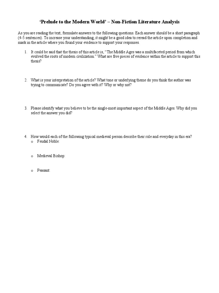 Prelude To The Modern World NonFiction Literary Analysis PDF