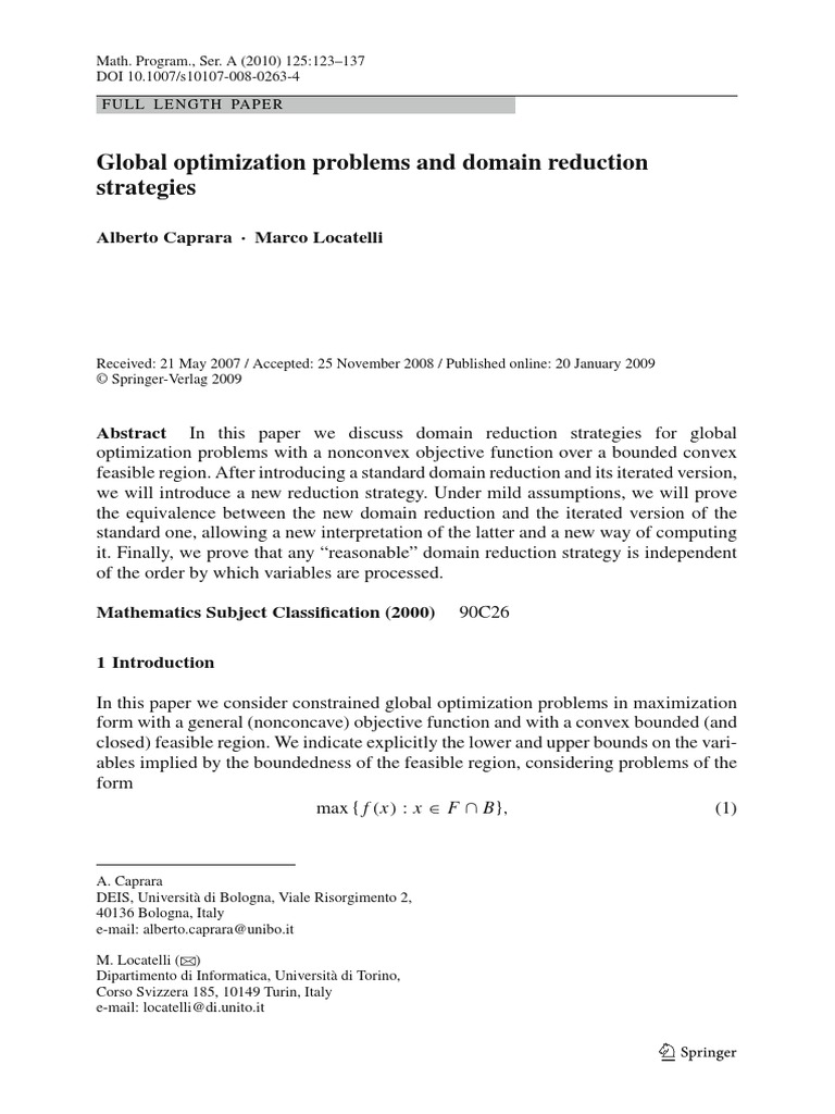 Global Optimization Problems and Domain Reduction Strategies | PDF ...