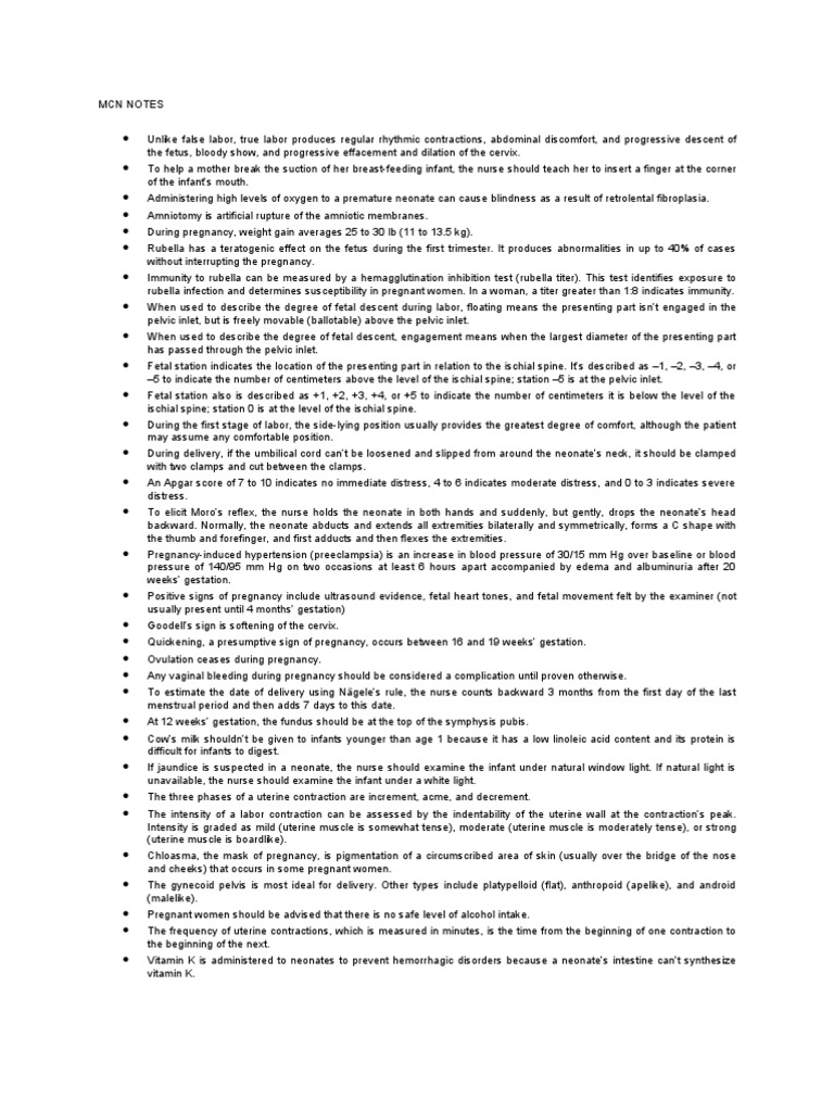 Essential Nursing Notes on Pregnancy and Labor | PDF | Childbirth | Fetus