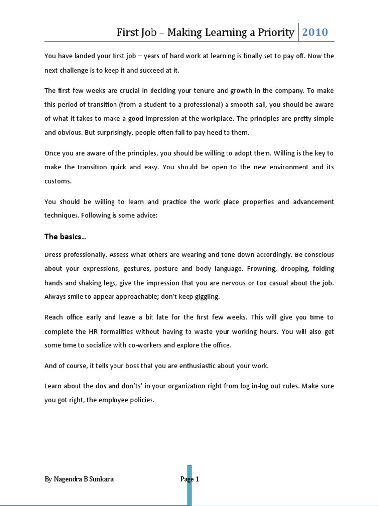 First Job Success: Key Learning Tips | PDF | Body Language | Cognition