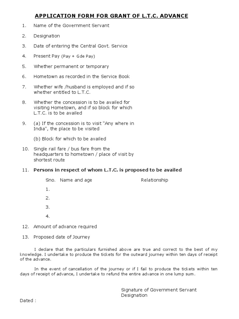 LTC Advance Application Form Guide | PDF | Finance & Money Management
