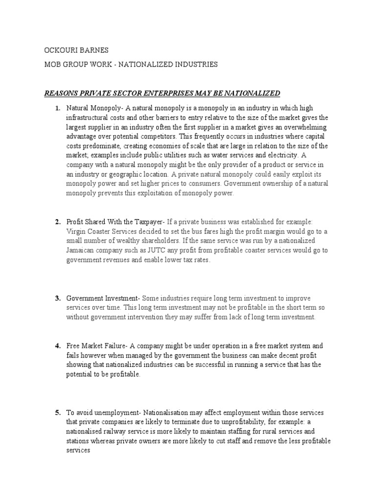 Reasons for Nationalizing Industries | PDF