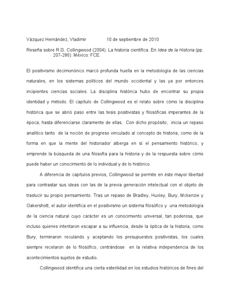 Reseña Vladimir Vazquez Hernandez Sobre RG Collingwood La Historia