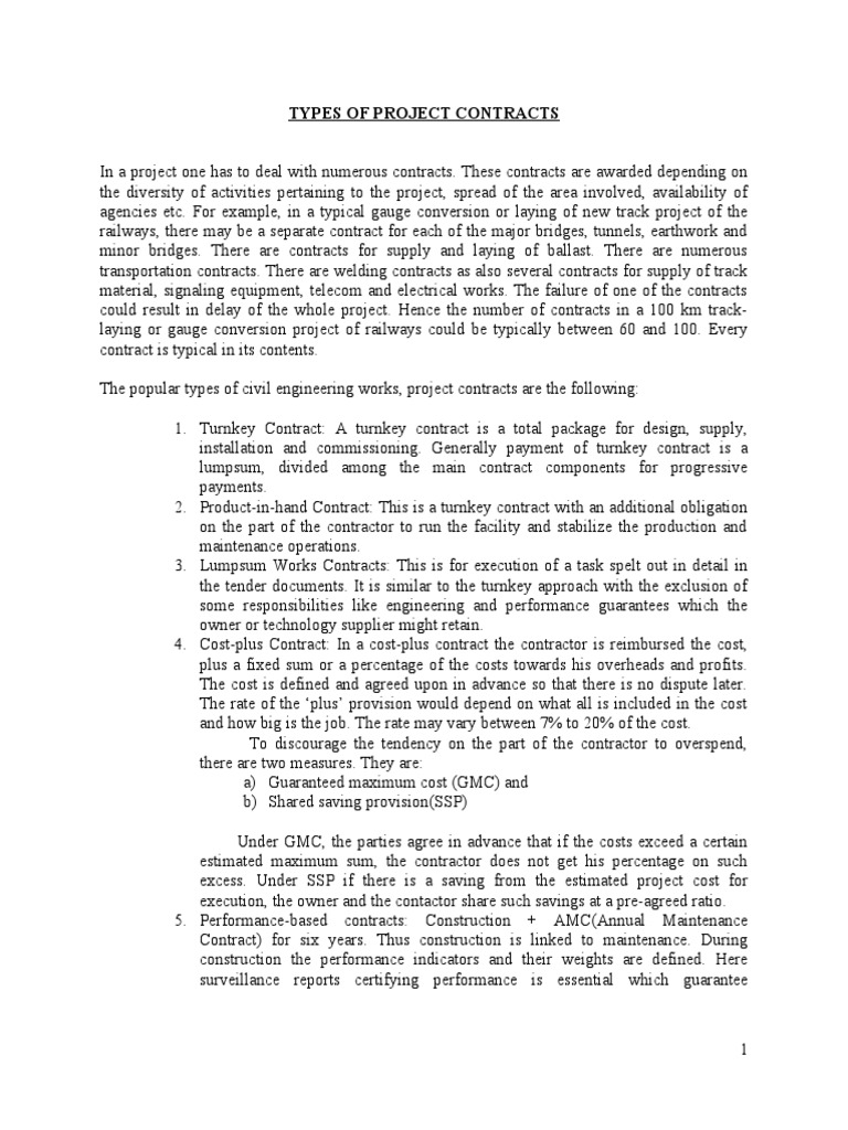 Types of Project Contracts Explained | PDF | Project Finance | Loans