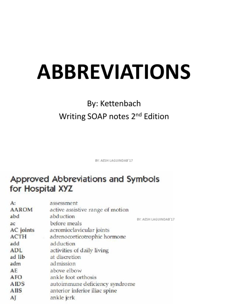 Abbreviations By Kettenbach Writing SOAP Notes 2 Edition PDF
