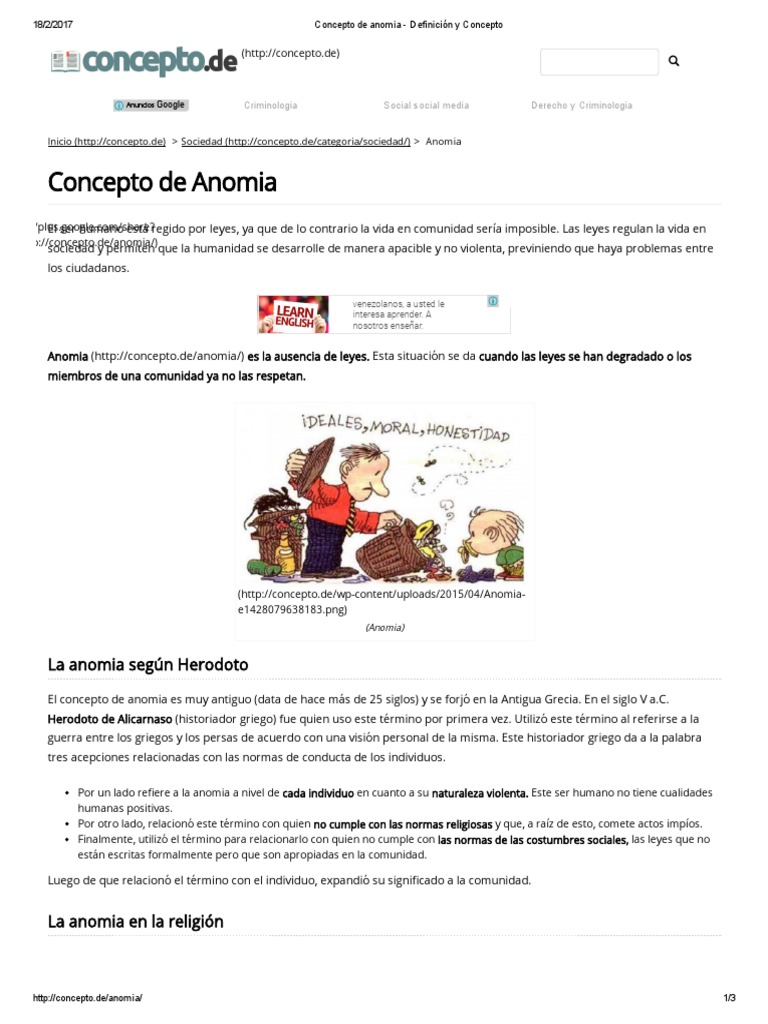 Concepto de Anomia - Definición y Concepto | PDF | Criminología | Sociedad