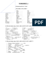 Worksheet 1: SUBJECT: Subject Pronouns and Verb " To Be "