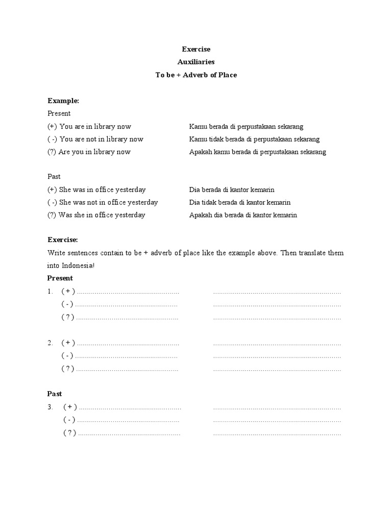 Exercise To Be Adverb Of Place PDF