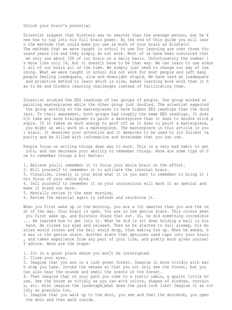 Unlock Brains Full Potential Pdf Thought Mind