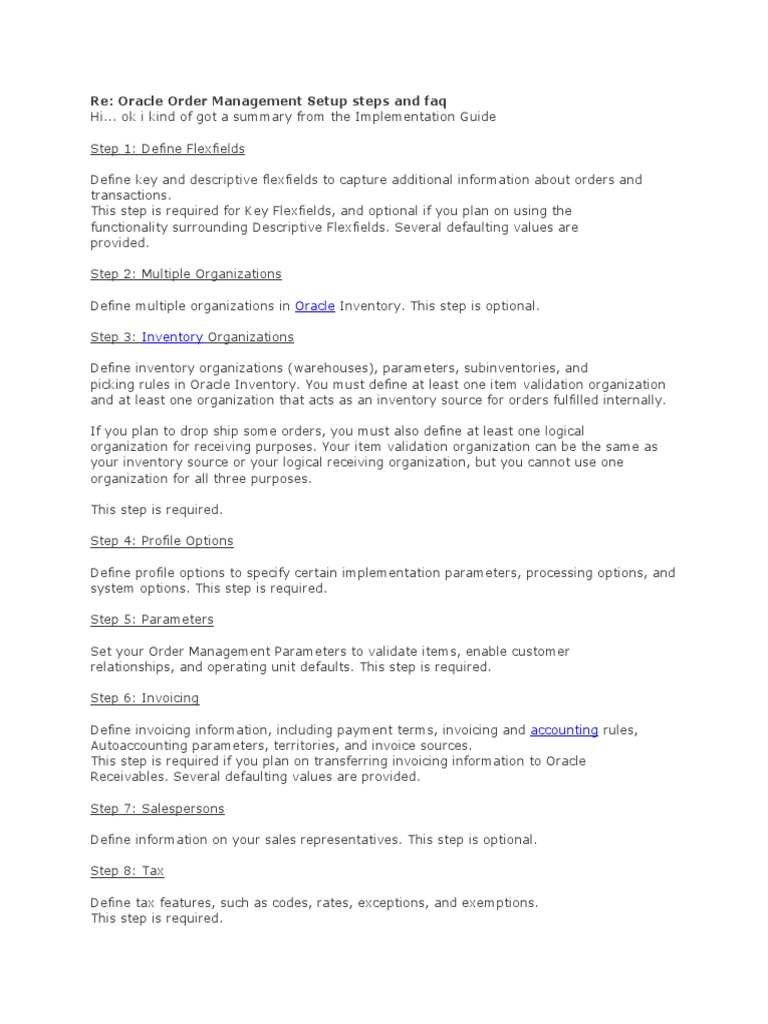 Oracle Order Management Setup Guide | PDF | Inventory | Invoice
