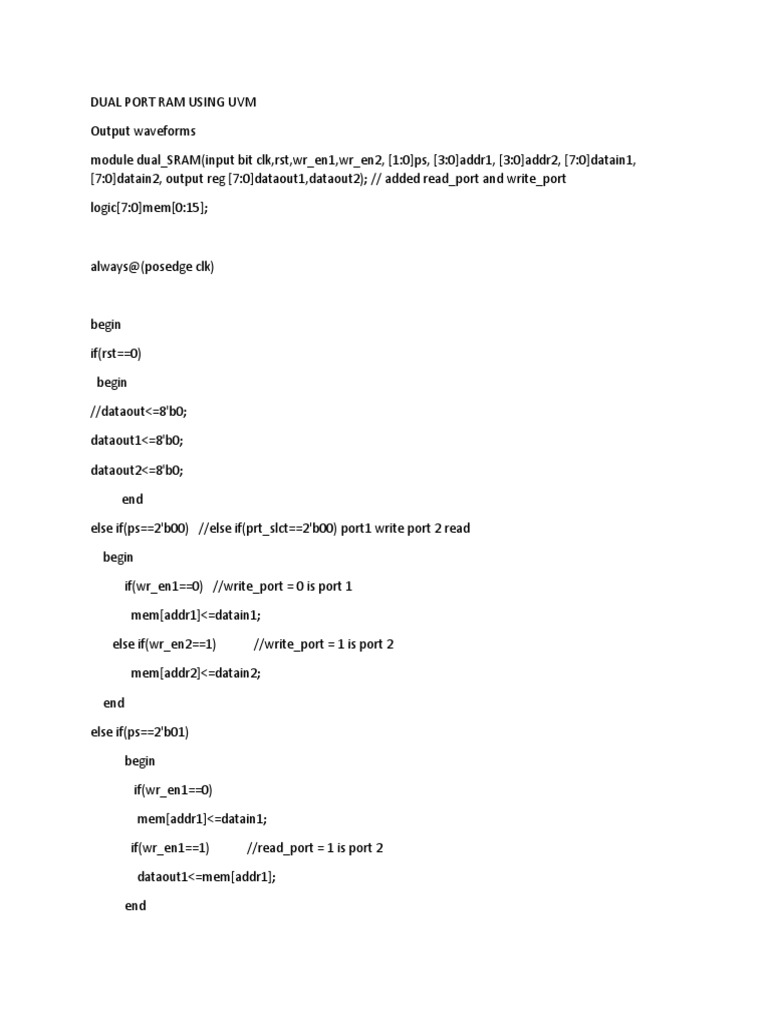 Dual Port RAM Verilog Implementation | PDF | Computer Programming ...