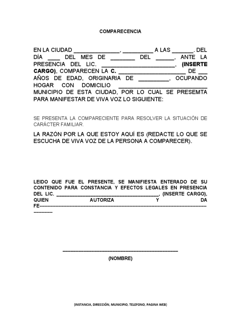 Modelo de Acta de Comparecencia | PDF