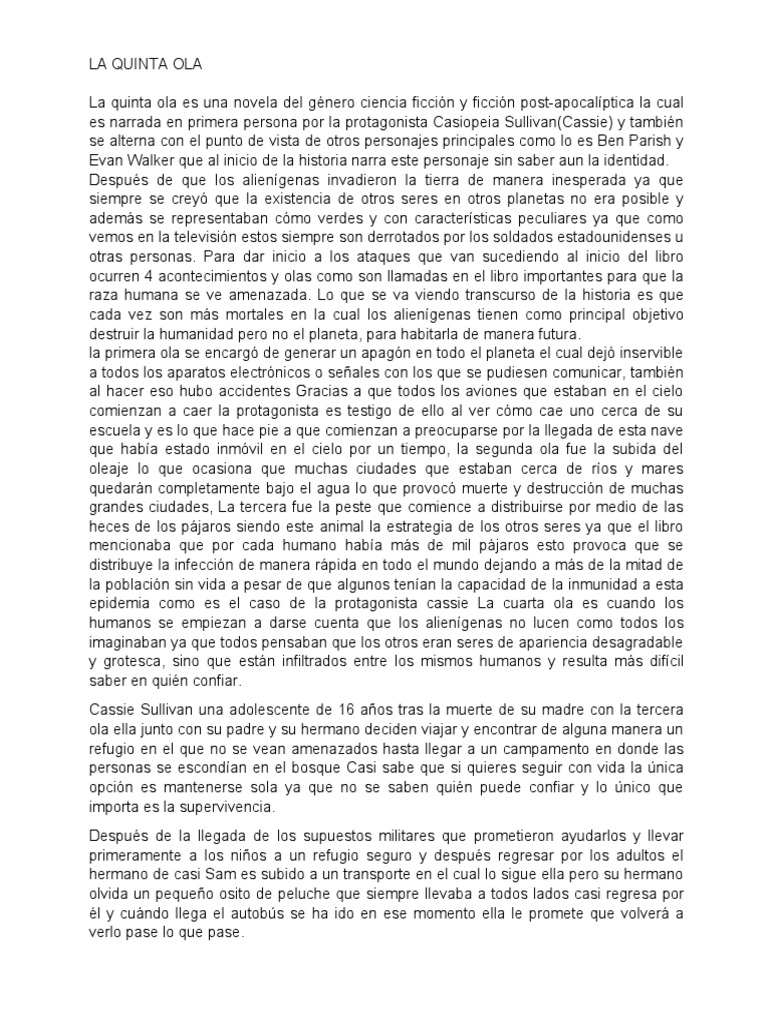 La Quinta Ola Ensayo PDF Vida extraterrestre Bienestar
