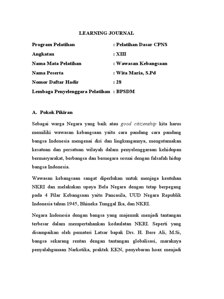 Learning Journal Wawasan Kebangsaan Wita Maria Pdf